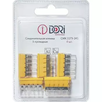 Строительно-монтажная клемма DORI (СМК 2273-245) 5-ти проводная с пастой, 6 шт. в блистере