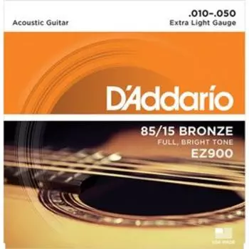 Струны для акустической гитары D`Addario EZ900 AMERICAN BRONZE 85/15 Extra Light 10-50