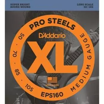 Струны для бас-гитары D'Addario EPS160 ProSteels Medium, 50-105, Long Scale