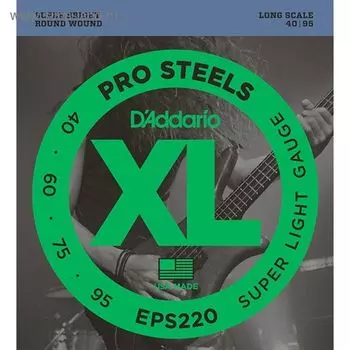 Струны для бас-гитары D'Addario EPS220 ProSteels, Super Light, 40-95