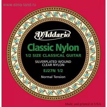 Струны для классической гитары D'Addario EJ27N-1/2 размером 1/2, ученические, нейлон