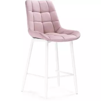 Стул барный Алст металл/велюр, белый/розовый 50x56x100 см