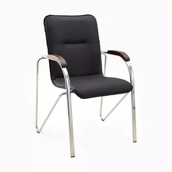 Стул "Самба" рама краска хром, экокожа черная, орех