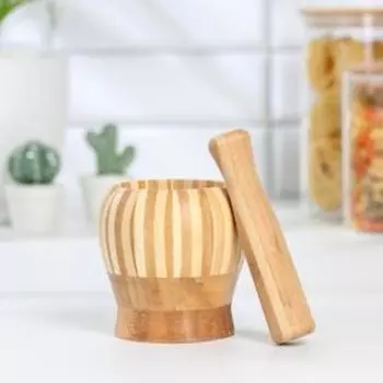 Ступка с пестиком Доляна «Полоски», бамбук, 1011 см