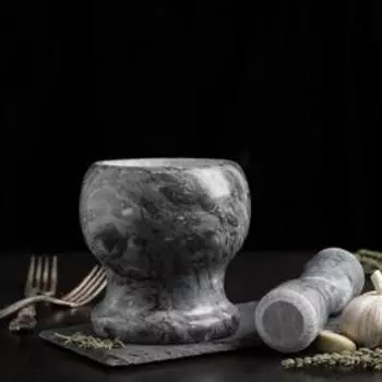 Ступка с пестиком Magistro «Мрамор», натуральный камень, 1010 см, цвет серый