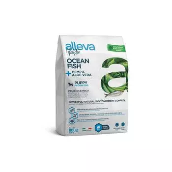 Сухой корм Alleva Holistic для щенков, океаническая рыба/конопля/алое вера, 800 г