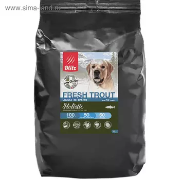 Сухой корм Blitz Fresh Trout Low Grain для собак, низкозерновой, форель, 12 кг