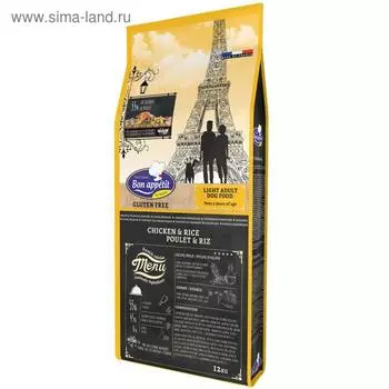 Сухой корм Bon appetit dog light chicken &amp; rice для собак, лёгкий, курица/рис, 12 кг