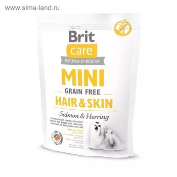 Сухой корм Brit Care MINI GF Hair & Skin для собак мини-пород, беззерновой, 400 г.