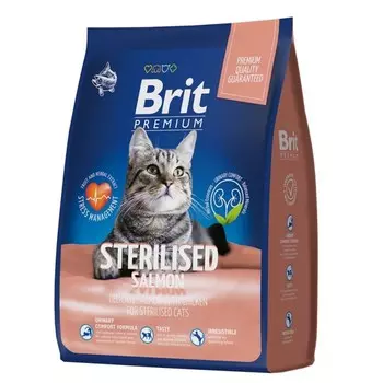 Сухой корм Brit Premium Cat Sterilized Salmon&amp;Chicken для стерил. кошек, лосось/курица, 2 кг 93838
