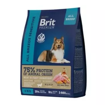 Сухой корм Brit Premium Dog Sensitive для собак всех пород, ягненок и индейка, 3 кг