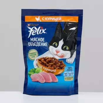 Сухой корм Felix "Мясное объедение" для кошек, курица, 200 г