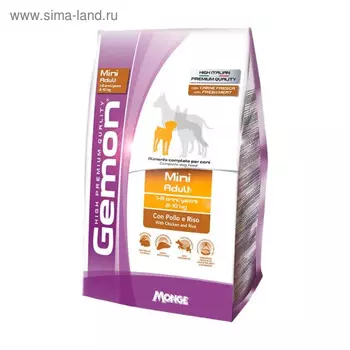 Сухой корм Gemon Dog Mini для взрослых собак мелких пород, курица/рис, 3 кг.