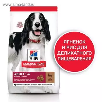 Сухой корм Hill's SP для собак средних пород, поддержание иммунитета, ягненок/рис, 2,5 кг