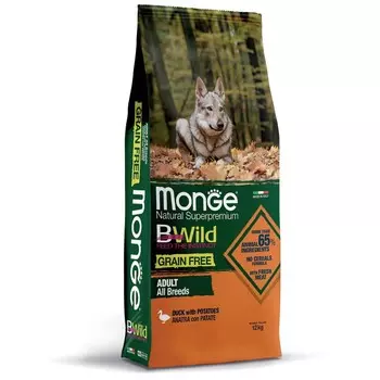 Сухой корм Monge Dog GRAIN FREE беззерновой для собак, утка/картофель, 12 кг.