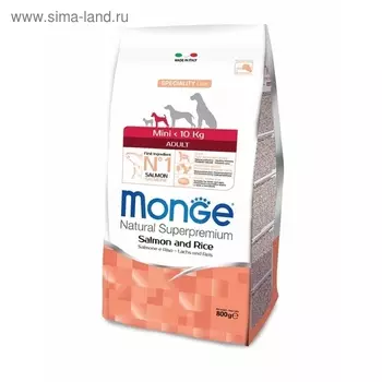 Сухой корм Monge Dog Speciality Mini для собак мелких пород, лосось/рис, 800 г. 158495