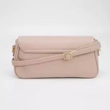 Сумка-багет, отдел на клапане, длинный ремень, цвет пудра