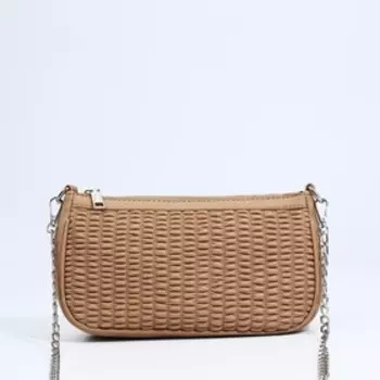 Сумка-багет на молнии, длинный ремень, цвет бежевый