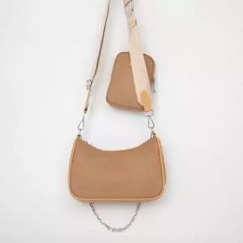 Сумка-багет, отдел на молнии, наружный карман, длинный ремень, цвет светло-коричневый