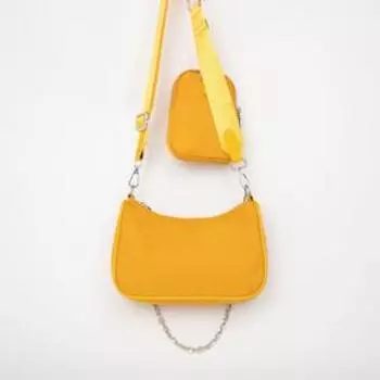 Сумка-багет, отдел на молнии, наружный карман, длинный ремень, цвет жёлтый