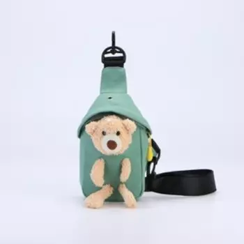 Сумка через плечо, детская с игрушкой, цвет оливковый, 12х7х20 см