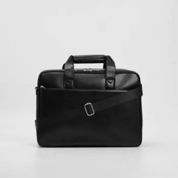 Сумка деловая, 2 отдела на молниях, 3 наружных кармана, длинный ремень, цвет чёрный