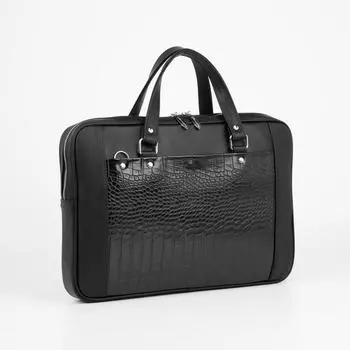 Сумка деловая El Masta на молнии, 2 наружных кармана, длинный ремень, цвет чёрный