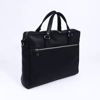 Сумка деловая на молнии, 2 наружных кармана, длинный ремень, цвет чёрный