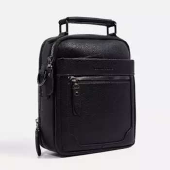 Сумка деловая на молнии, 3 наружных кармана, длинный ремень, цвет чёрный