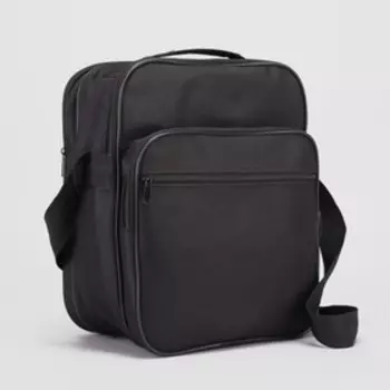 Сумка деловая на молнии, 2 наружных кармана, длинный ремень, цвет чёрный