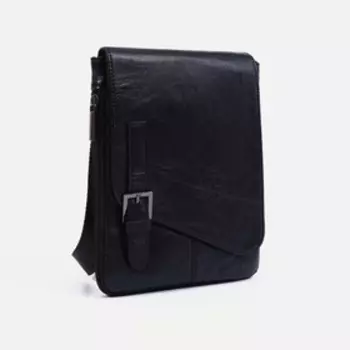 Сумка деловая на молнии, длинный ремень, цвет чёрный