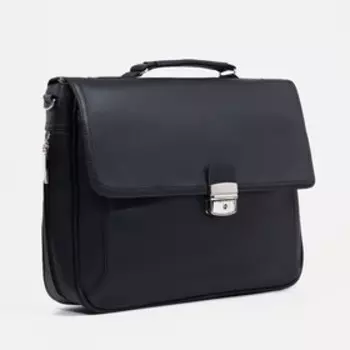 Сумка деловая, отдел на клапане, наружный карман, длинный ремень, цвет чёрный