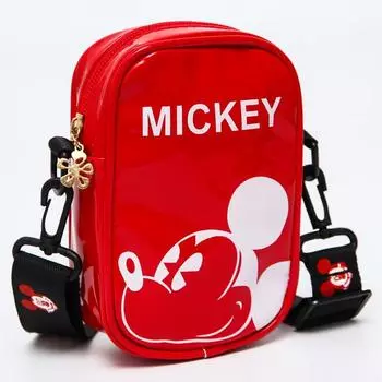 Сумка детская на молнии, 10х15 см, регулируемый ремень, красная, Микки Маус