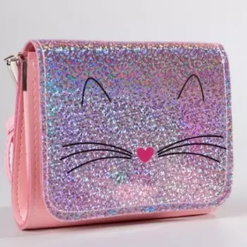 Сумка детская для девочки «Блестящий котик», на клапане, розовая, 15412 см