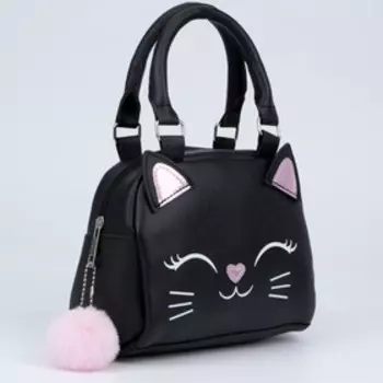 Сумка детская для девочки «Котик», на молнии, чёрная