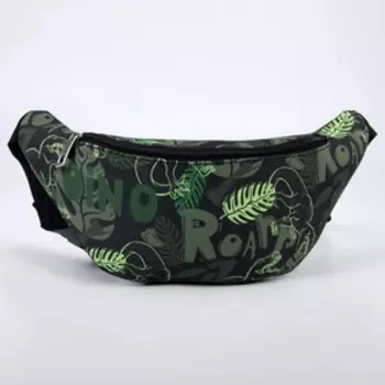 Сумка детская поясная «Динозавры», на молнии, наружный карман, зелёная