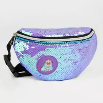 Сумка детская для девочки поясная «Мопс», с пайетками, на молнии, сиреневая