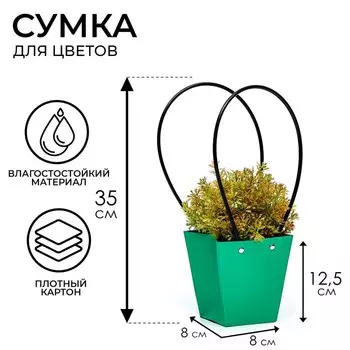 Сумка для цветов Зеленая влагостойкая, 1212 - 88 - 12.5 см