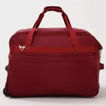 Сумка дорожная на колёсах, отдел на молнии, с увеличением, 2 наружных кармана, длинный ремень, цвет бордовый