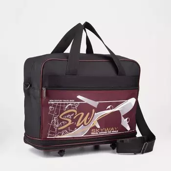 Сумка дорожная на колёсах, отдел на молнии, с увеличением, наружный карман, длинный ремень, цвет бордовый/чёрный