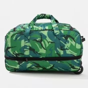 Сумка дорожная на колёсах, отдел на молнии с увеличением, наружный карман, длинный ремень, цвет зелёный