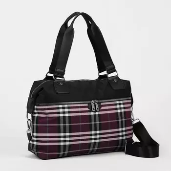 Сумка дорожная на молнии, 2 наружных кармана, длинный ремень, цвет чёрный/фиолетовый