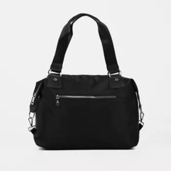 Сумка дорожная на молнии, 2 наружных кармана, длинный ремень, цвет чёрный/серый