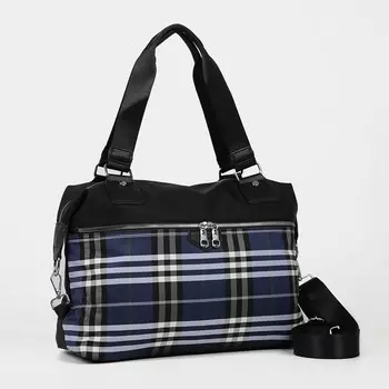 Сумка дорожная на молнии, 2 наружных кармана, длинный ремень, цвет чёрный/синий