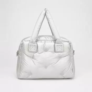 Сумка дорожная на молнии, 2 наружных кармана, длинный ремень, цвет серебристый