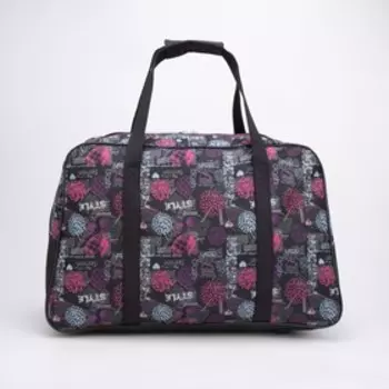 Сумка дорожная на молнии, 3 наружных кармана, цвет чёрный/сиреневый