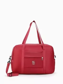 Сумка дорожная на молнии, 3 наружных кармана, держатель для чемодана, длинный ремень, бордовая