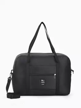 Сумка дорожная на молнии, 3 наружных кармана, держатель для чемодана, длинный ремень, чёрная