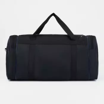 Сумка дорожная на молнии, 3 наружных кармана, длинный ремень, цвет чёрный/синий