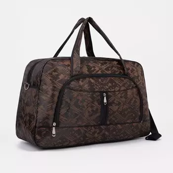 Сумка дорожная на молнии, наружный карман, длинный ремень, цвет коричневый